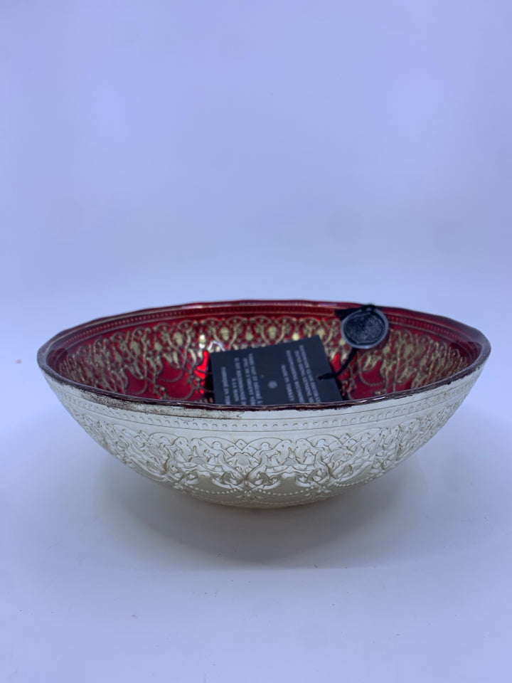 RED WITH GOLD ACCENT BOWL.