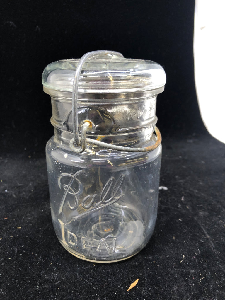 VTG BALL MASON JAR W  METAL CLASP.