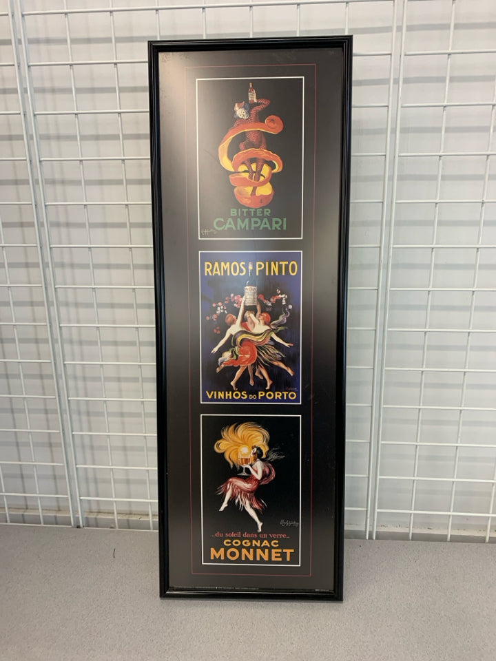 3 IN 1 WINE THEMED ADVERTISEMENTS IN BLK FRAME.