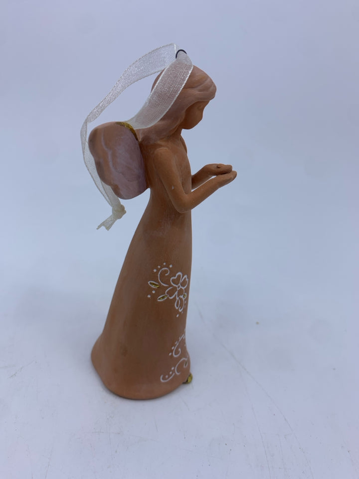 TERRA COTTA WHITE WASHED CARVED ANGEL.