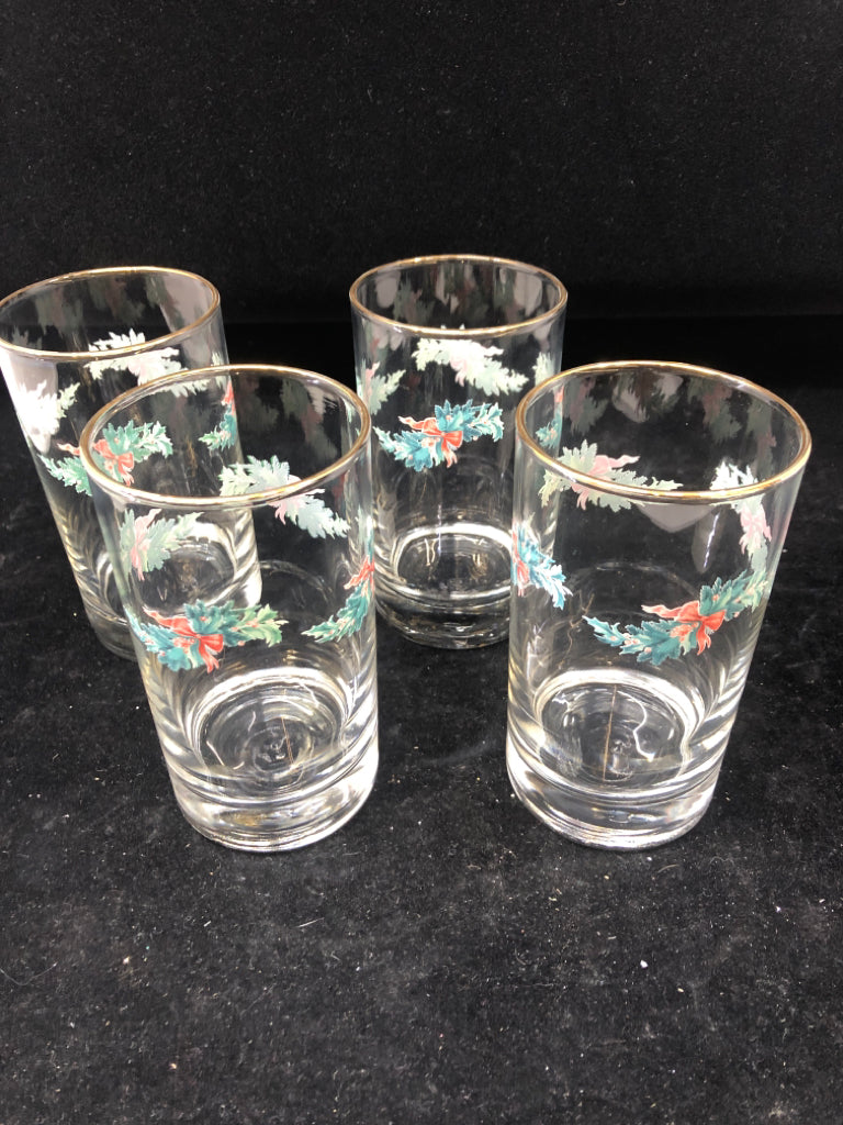 4 GARLAND WATER GLASSES W GOLD RIM.