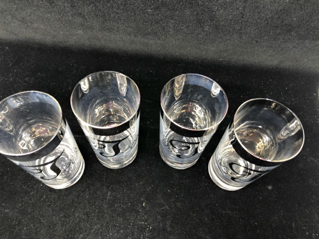 4 VTG SILVER MONOGRAM T GLASSES.