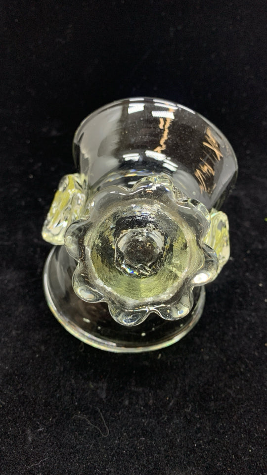 VTG CLEAR BLOWN GLASS BASKET.