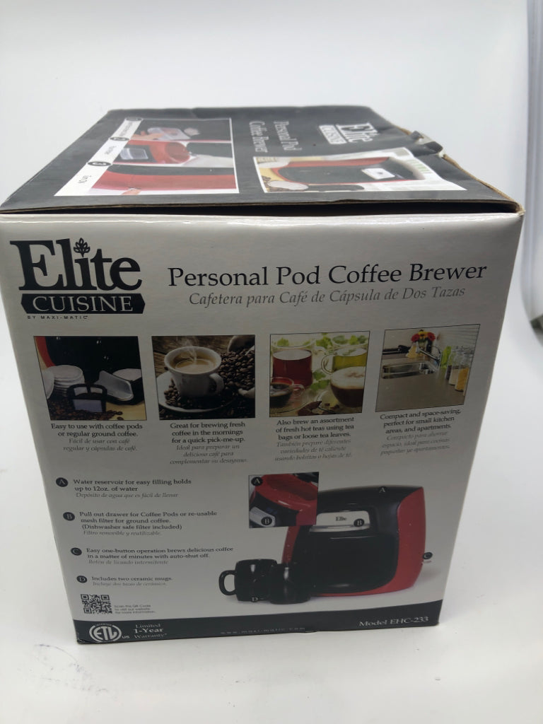 NIB ELITE CUISINE PERSONAL POD COFFEE BREWER.