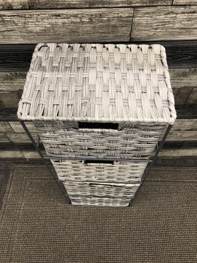 GRAY WOVEN BASKET 4 DRAWER ORGANIZER.