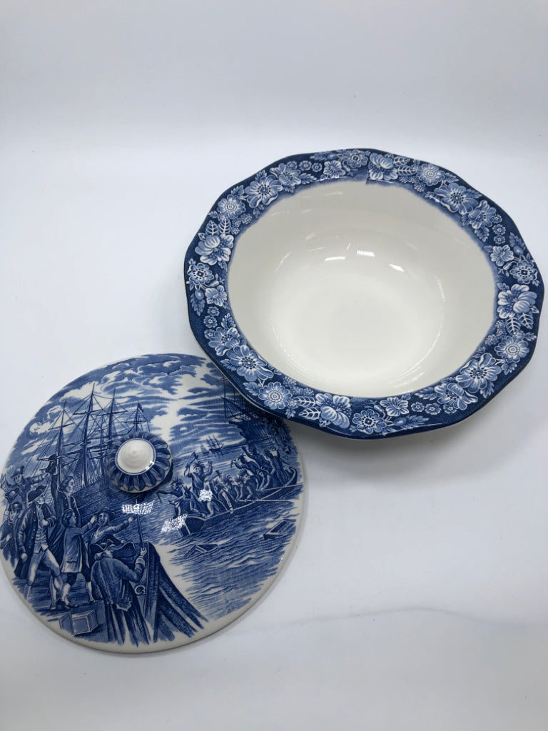 VTG LIBERTY BLUE BOSTON TEA PARTY COVERED DISH.