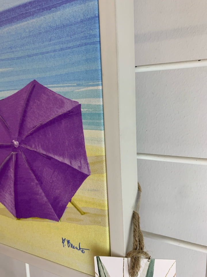 COLORFUL UMBRELLA CANVAS IN WHITE FRAME.