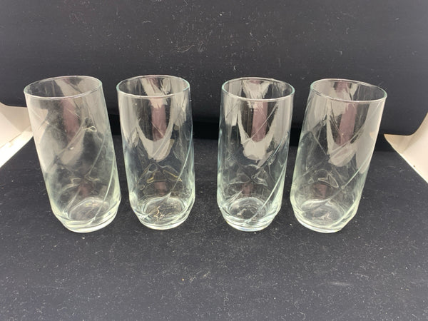 4 GLASS W SWIRL TUMBLERS.