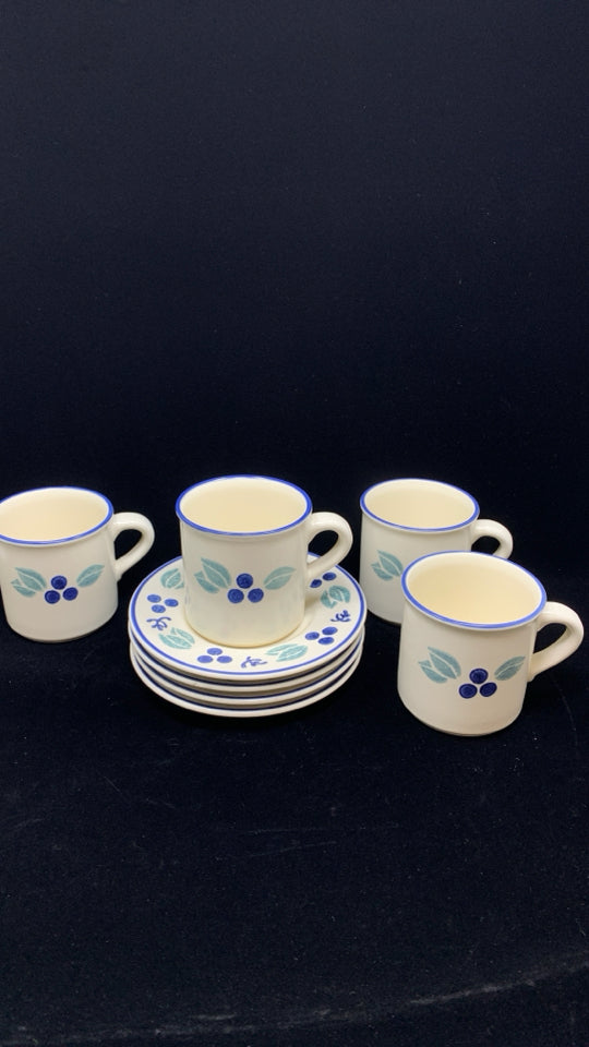 8PC BLUEBERRY PATTERN MUGS W/SAUCERS 3.