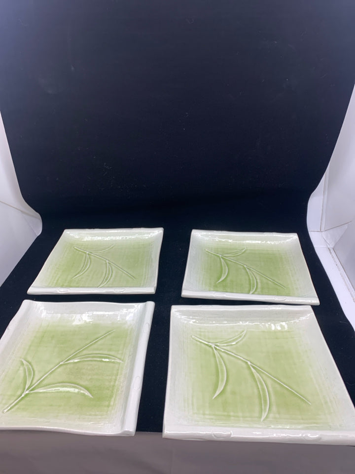 4 GREEN OMBRE SQUARE LUNCH PLATES.