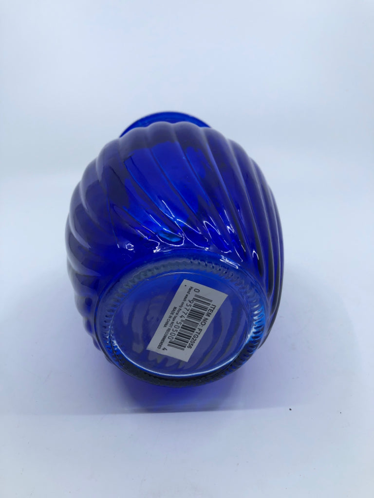 COBALT BLUE RIBBED VASE.