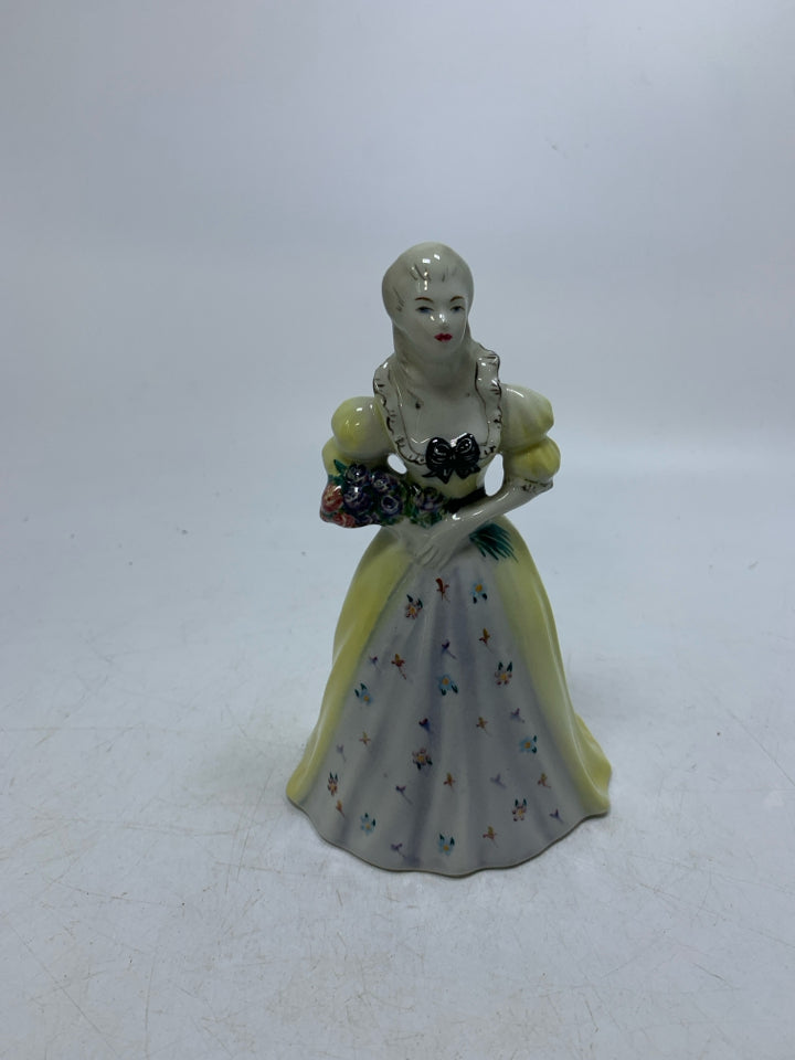 VTG VICTORIAN WOMAN FIGURINE YELLOW DRESS "OLD LONDON" GOLDSCHEIDER.
