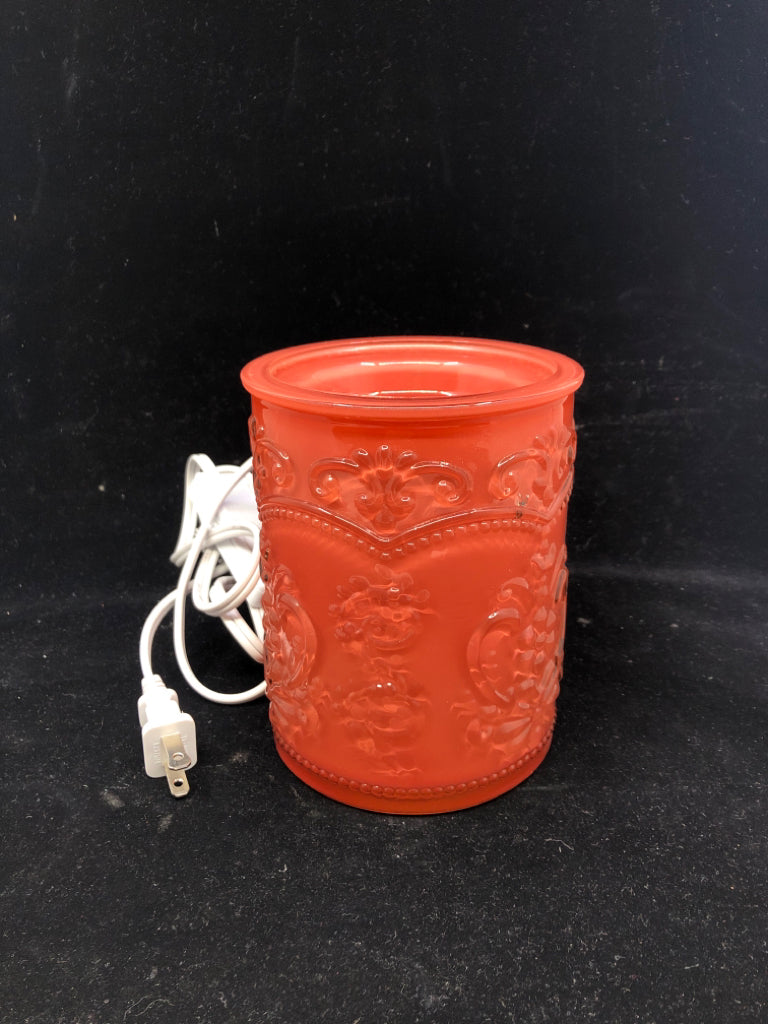 PEACH COLORED EMBOSSED WAX WARMER.