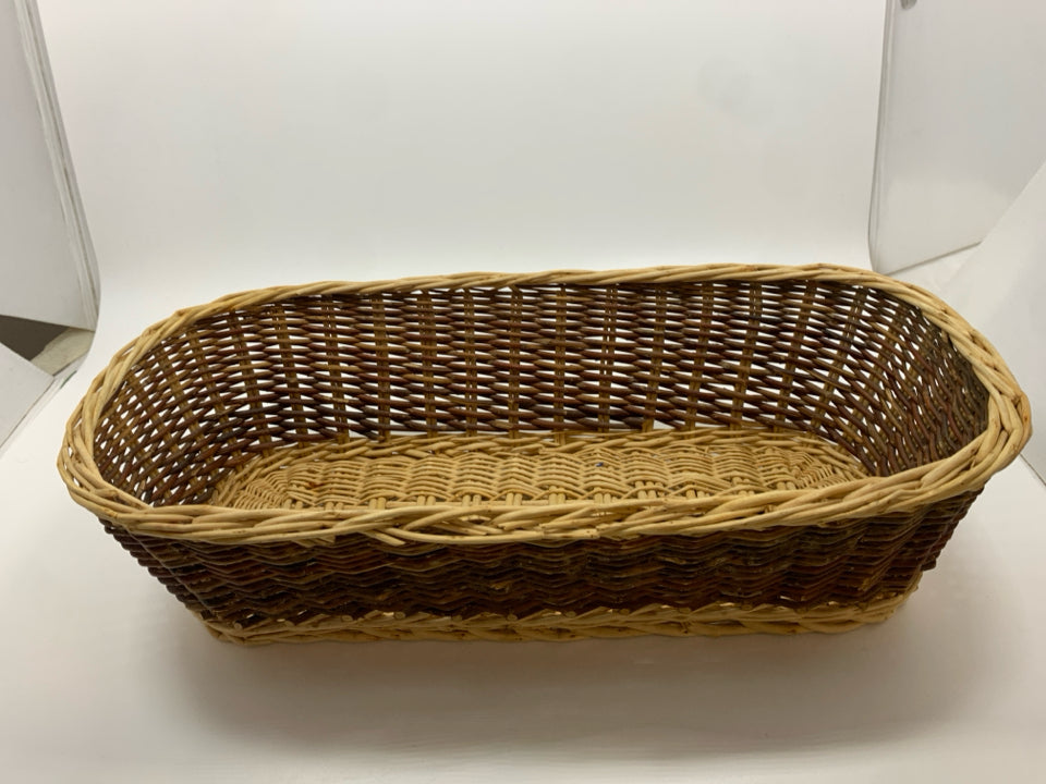 LONG TAN WOVEN WICKER BASKET.