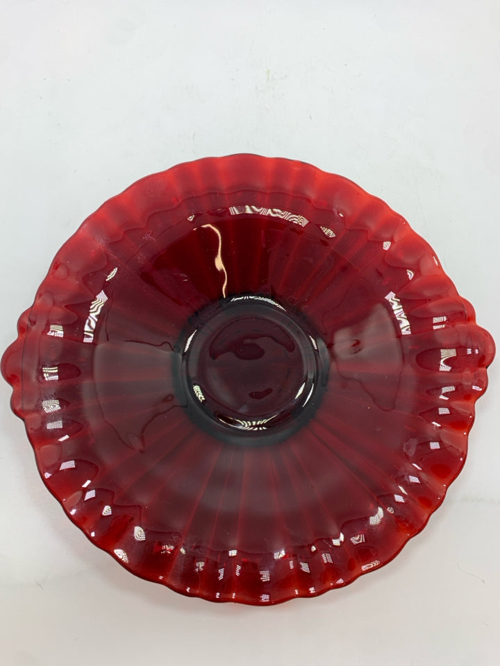 CRANBERRY GLASS FLARED PLATE.