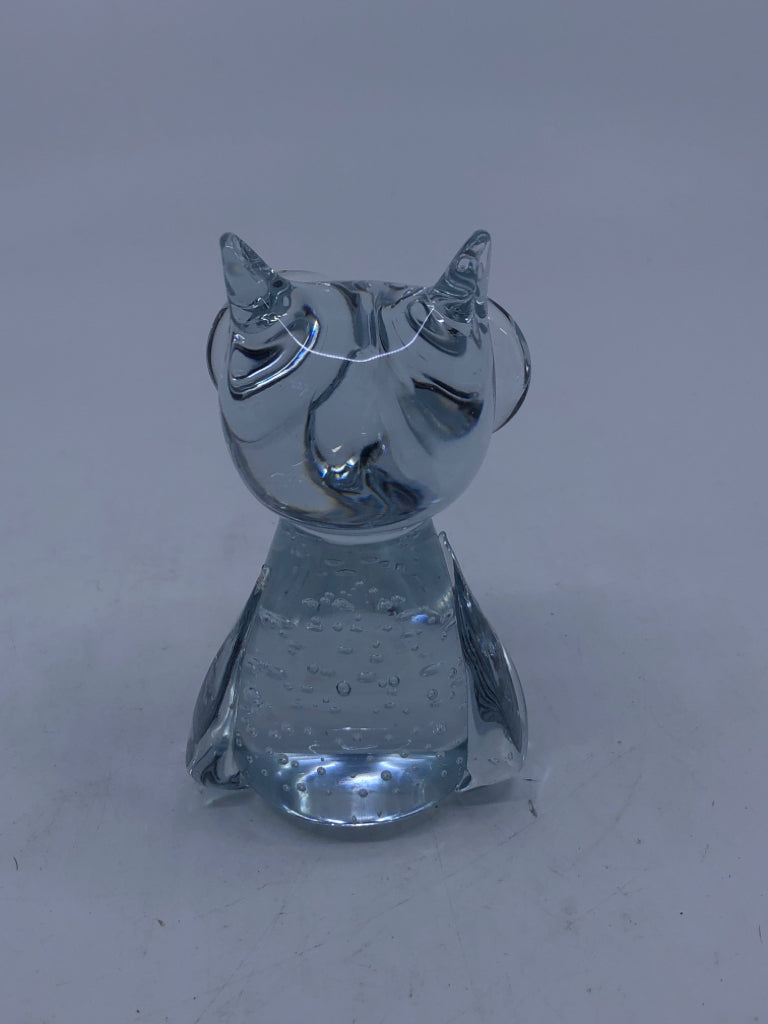 CLEAR BLOWN GLASS OWL.