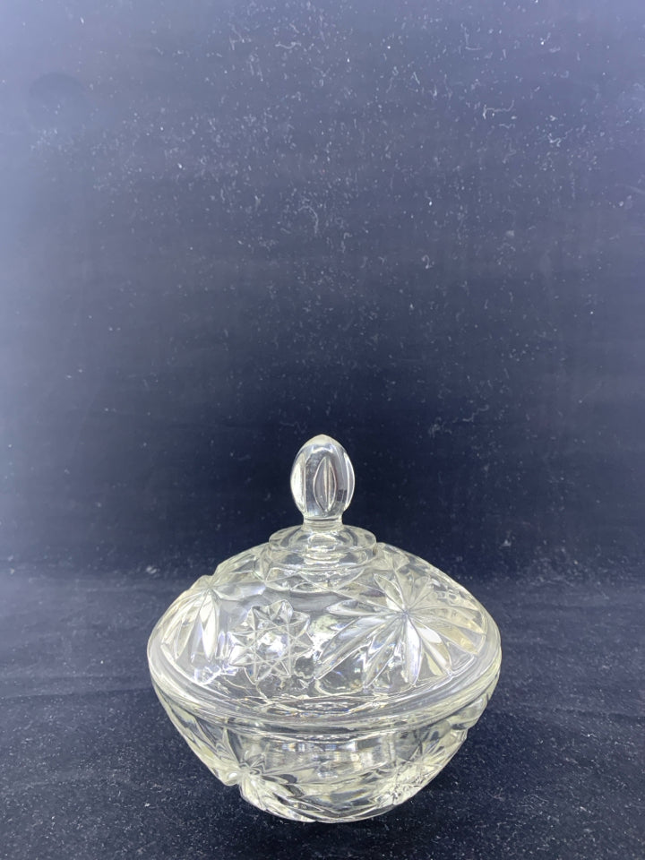 CUT GLASS CANDY DISH W/LID.