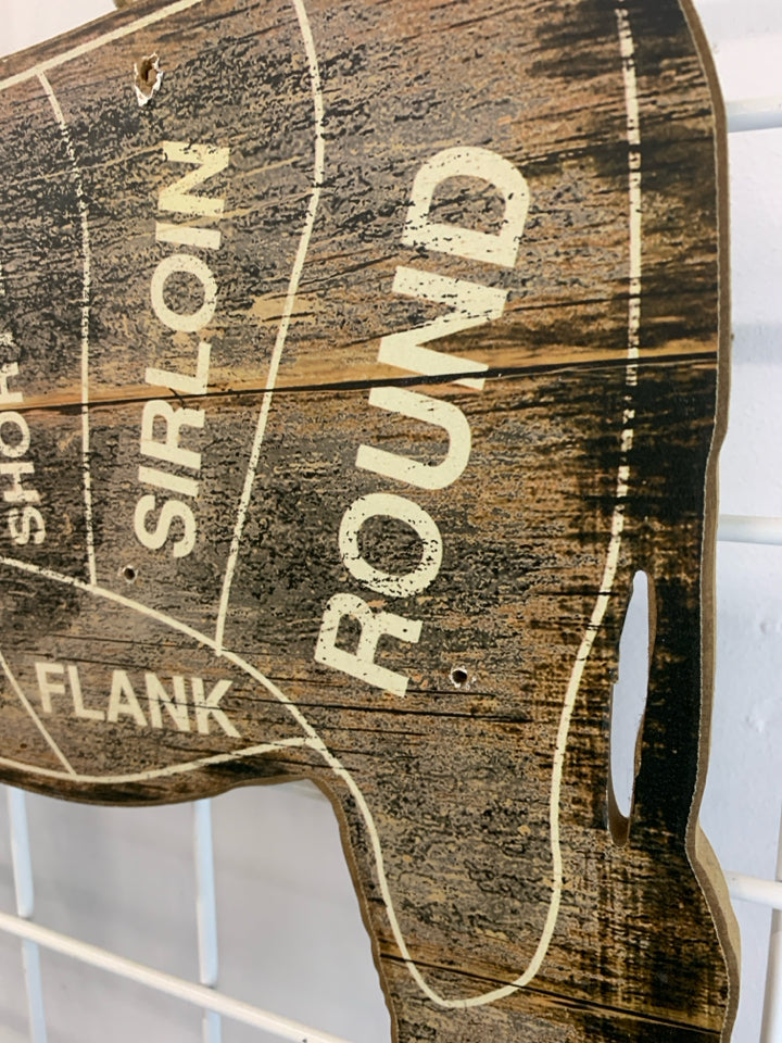 WOOD COW BEEF CUTS WALL HANGING.