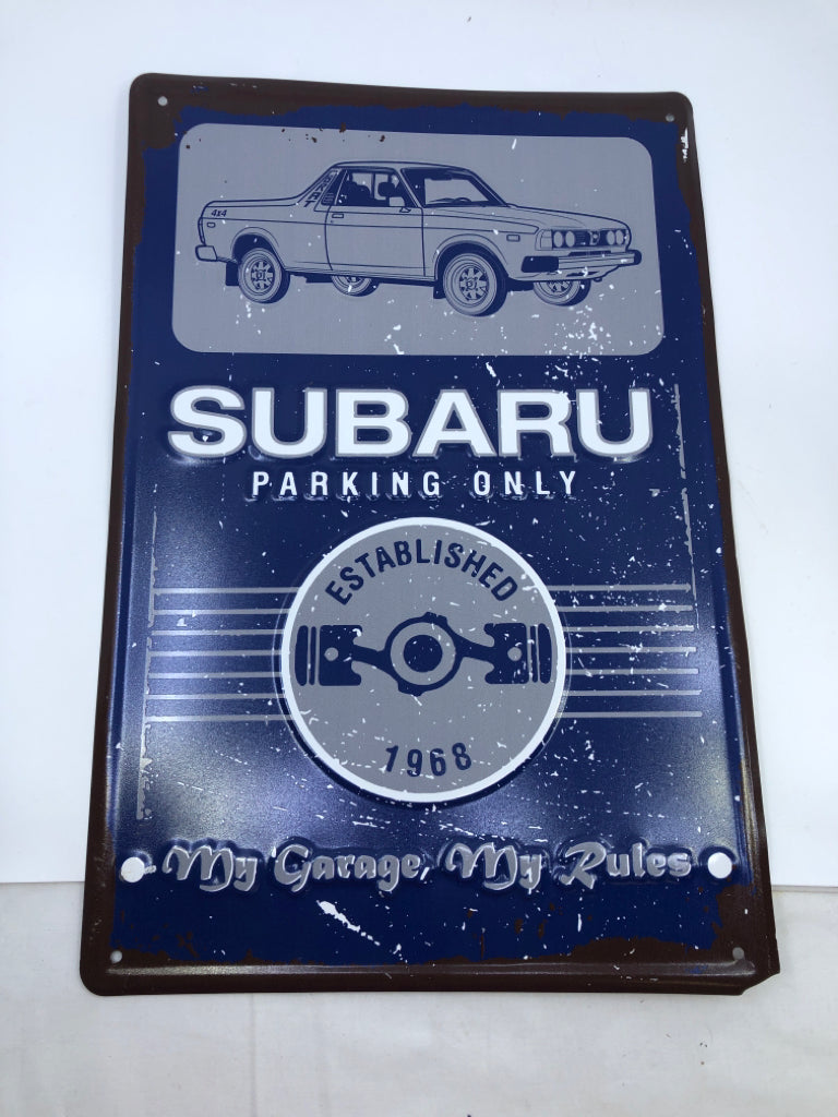 BLUE SUBARU METAL SIGN.