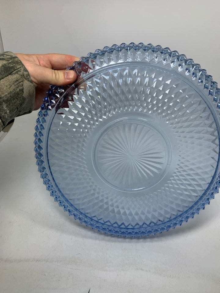 BLUE BLUE GLASS STUDDED TEXTURED PLATTER.