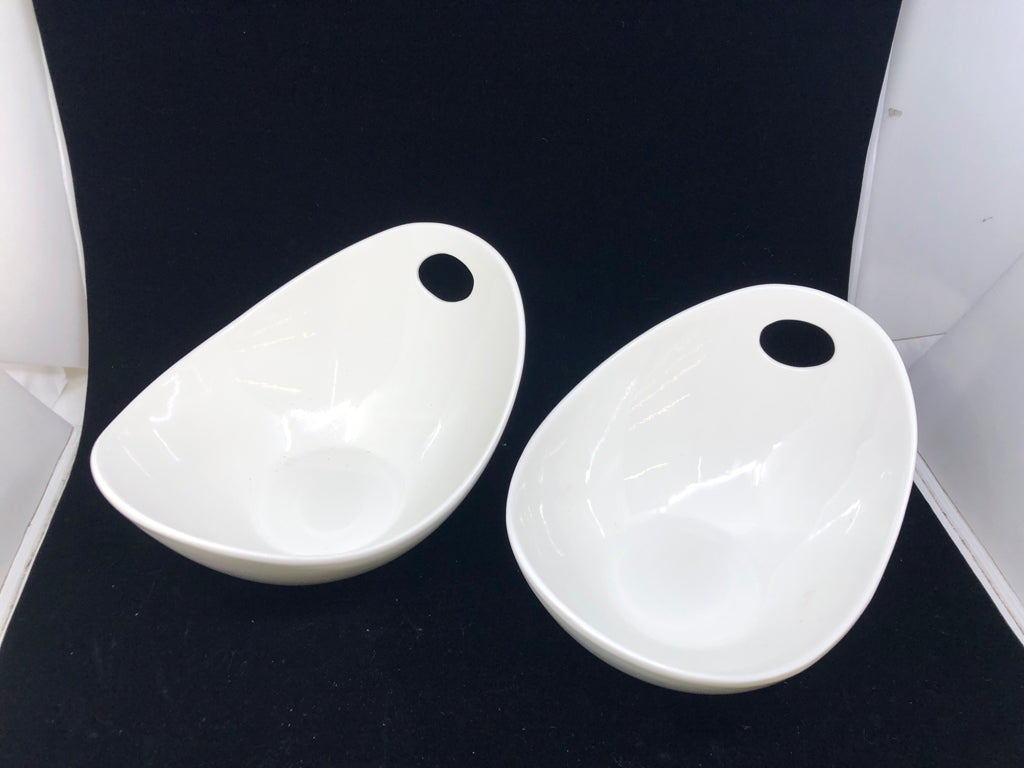 2 OVAL HIGH EDGE BOWLS.