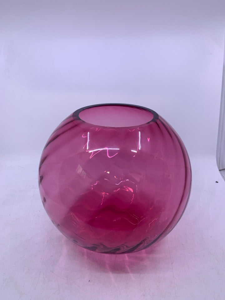 LARGE PINK SPHERE GLASS VASE.