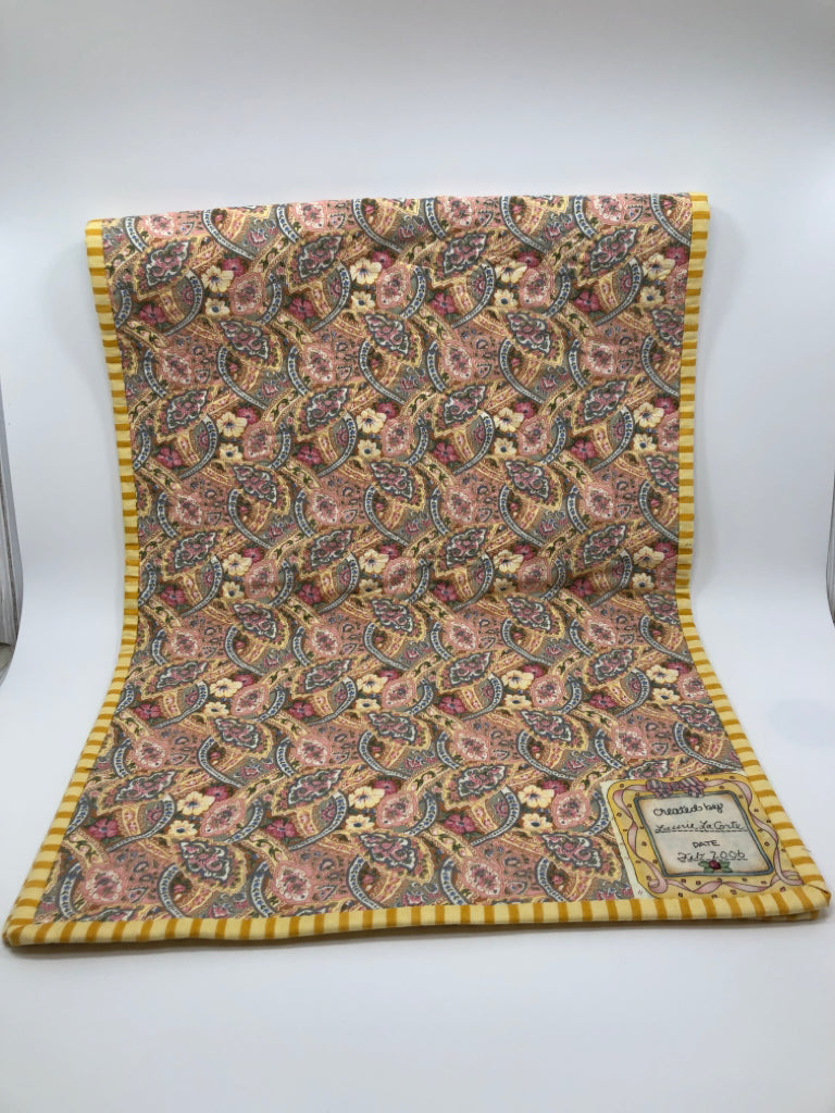 HANDMADE FLORAL QUILT TABLE RUNNER.