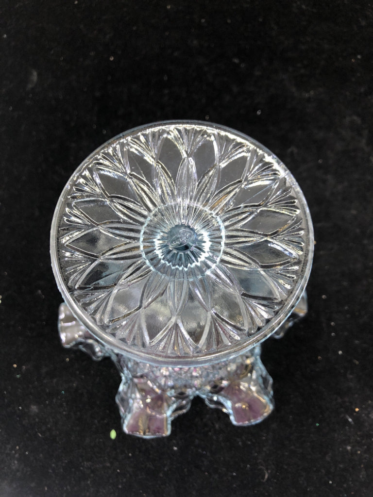 VTG FOOTED BLUE TINT BOWL W/RUFFLED EDGE FENTON.