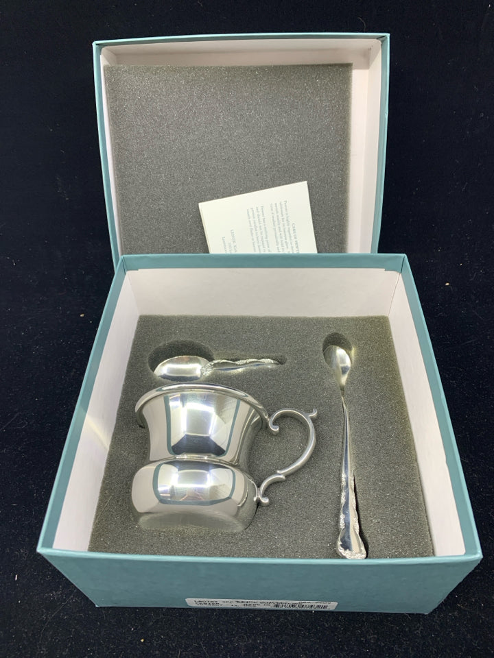 LENOX PEWTER 3 PC CUP/SPOON SET.