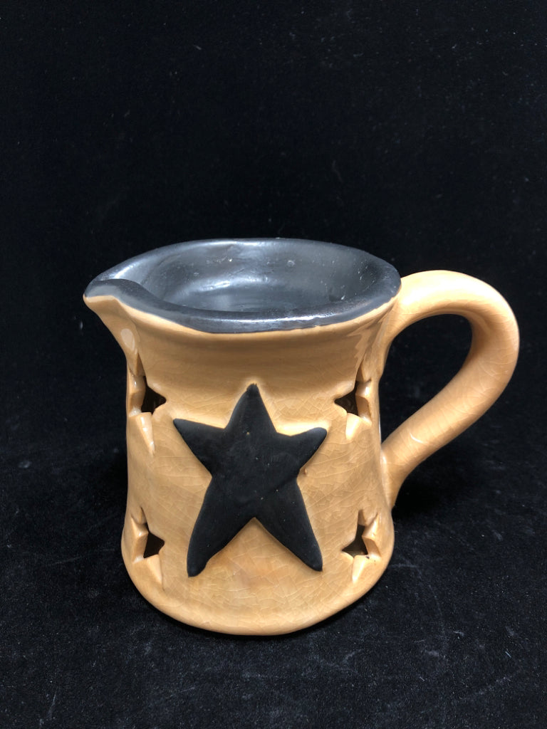 PRIMITIVE CERAMIC WAX WARMER W/STAR CUT OUTS.