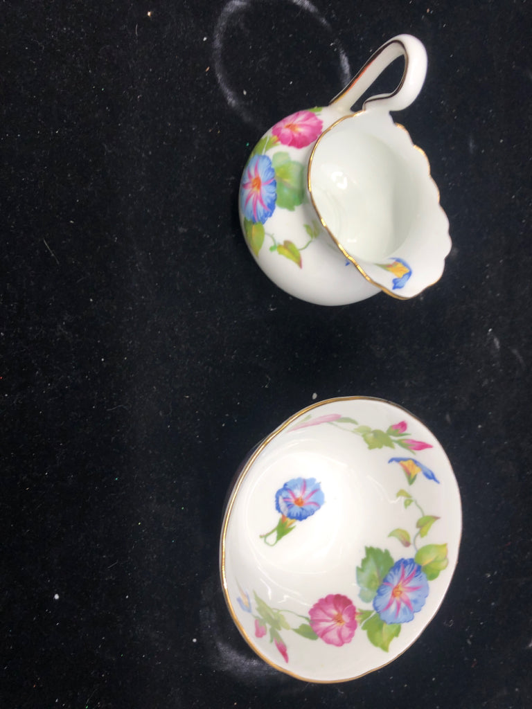 VTG PINK AND BLUE FLORAL SUGAR AND CREAMER.