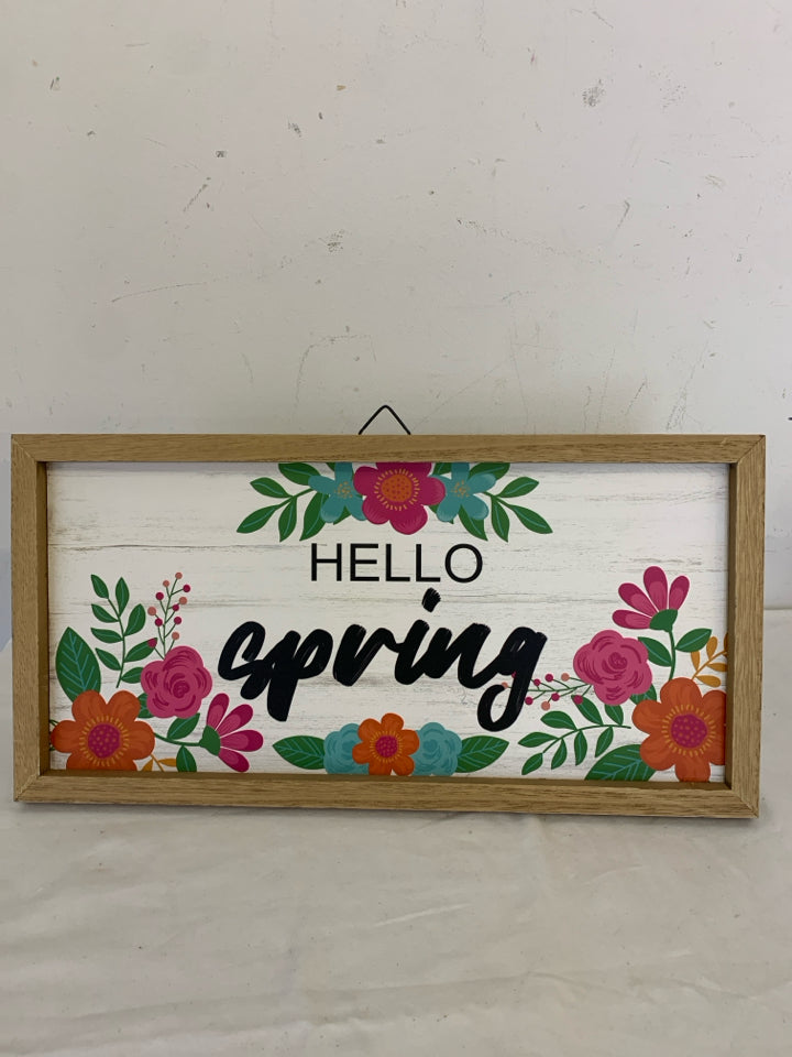 HELLO SPRING BRIGHT FLORAL WALL HANGING.