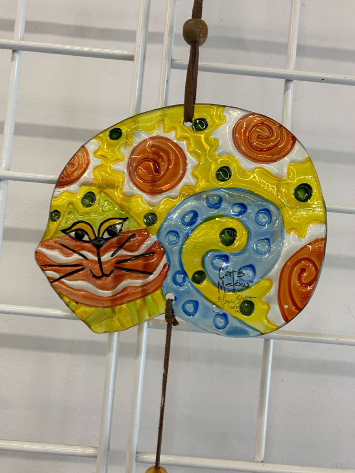 CATS MEOW COLORFUL GLASS WIND-CHIME.