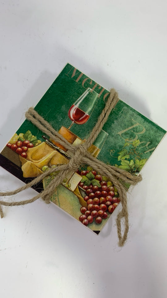 5PK WINE PRINT CERAMIC COASTERS.