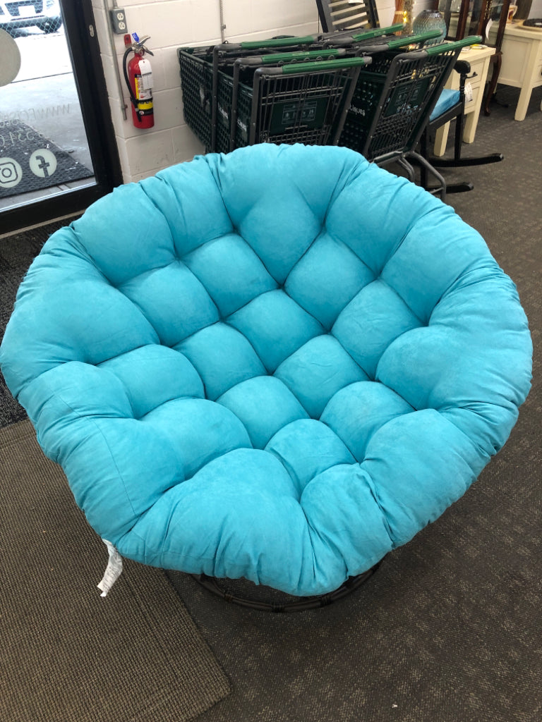 TEAL CUSHION PAPASAN CHAIR BLACK BASE.