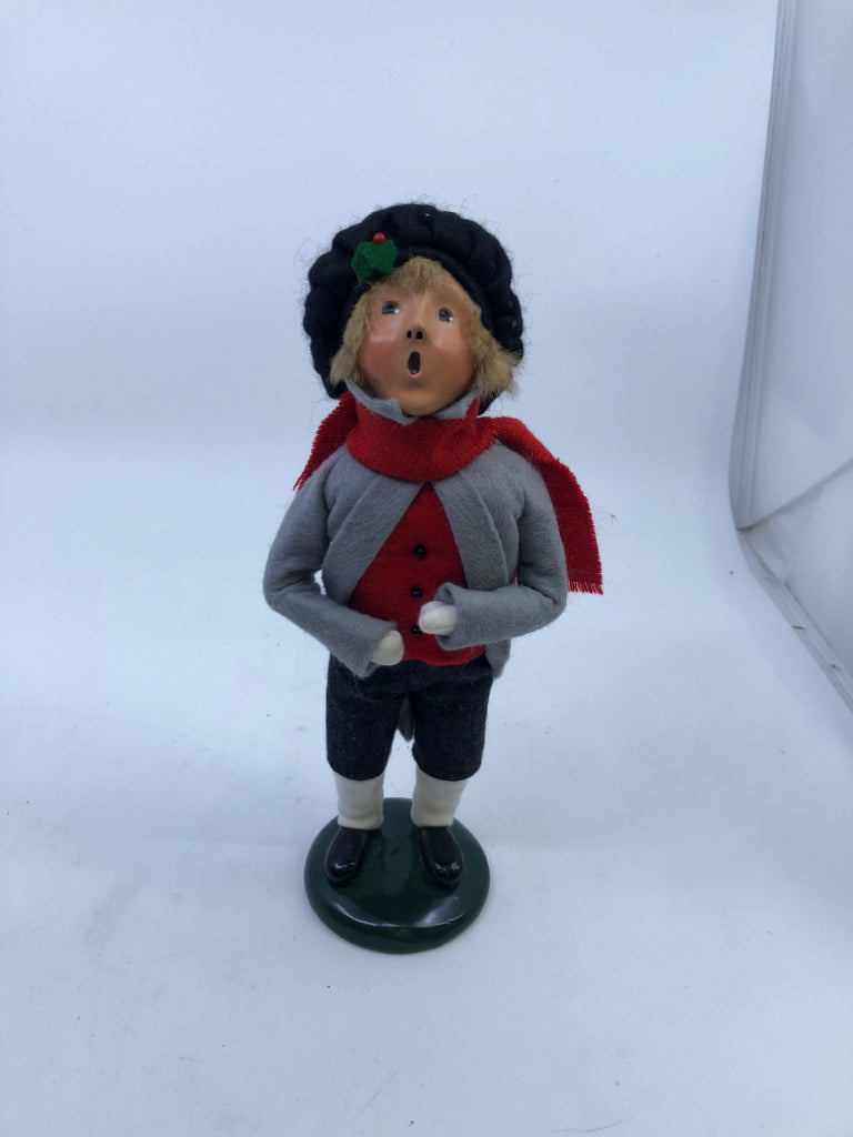 BYERS' CHOICE BOY W RED SCARF CAROLER-1992.