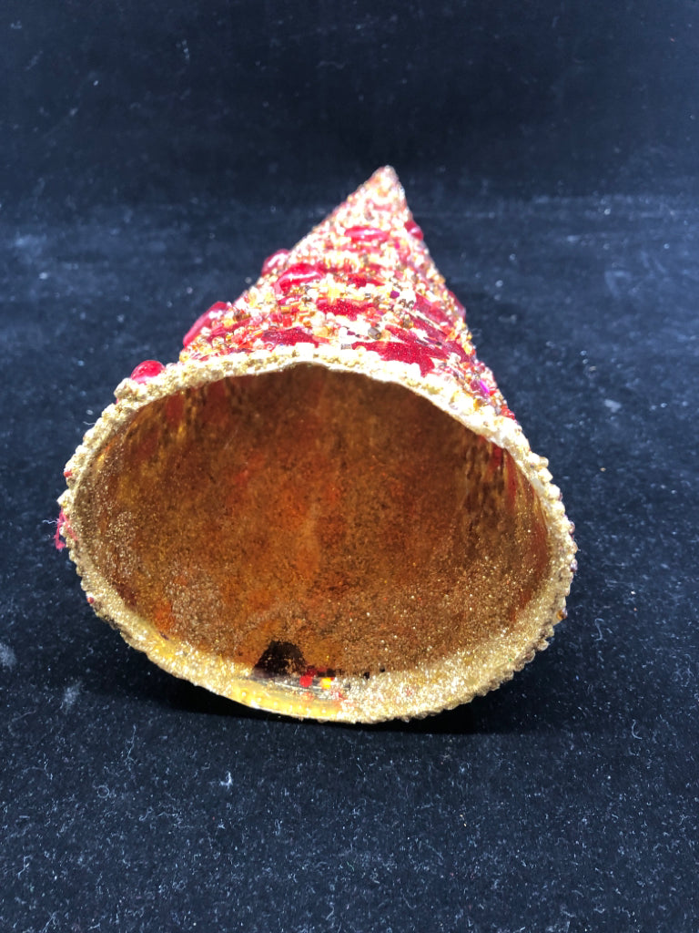 RED/GOLD GLITTER CONE CHRISTMAS TREE.