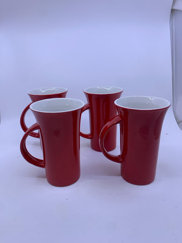 4 TALL RED MUGS.