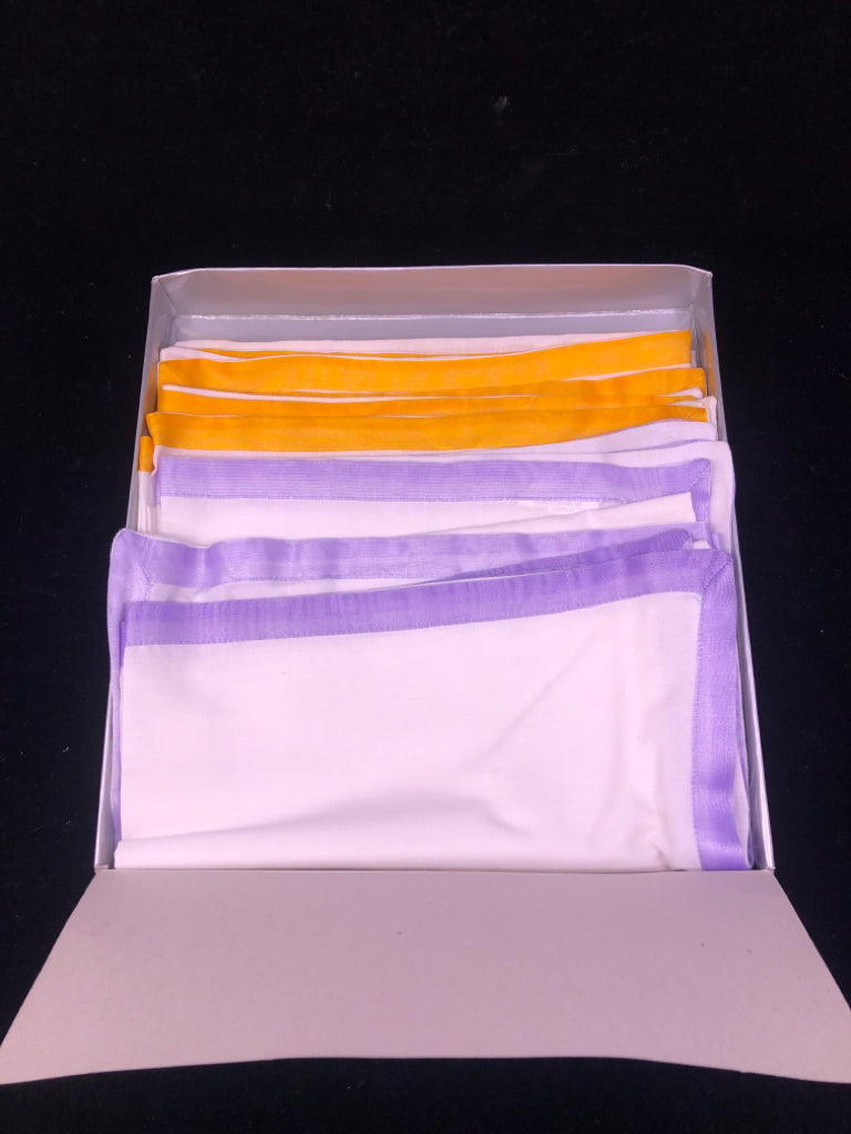 NIB CRATE & BARRELL PASTELS DINNER NAPKINS, SET OF 6 PURPLE/ORANGE