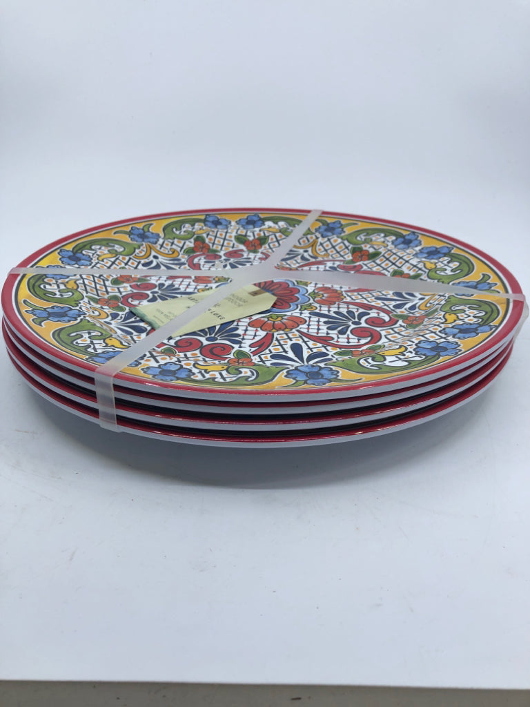 NIP 4 COLORFUL MELAMINE DINNER PLATES.