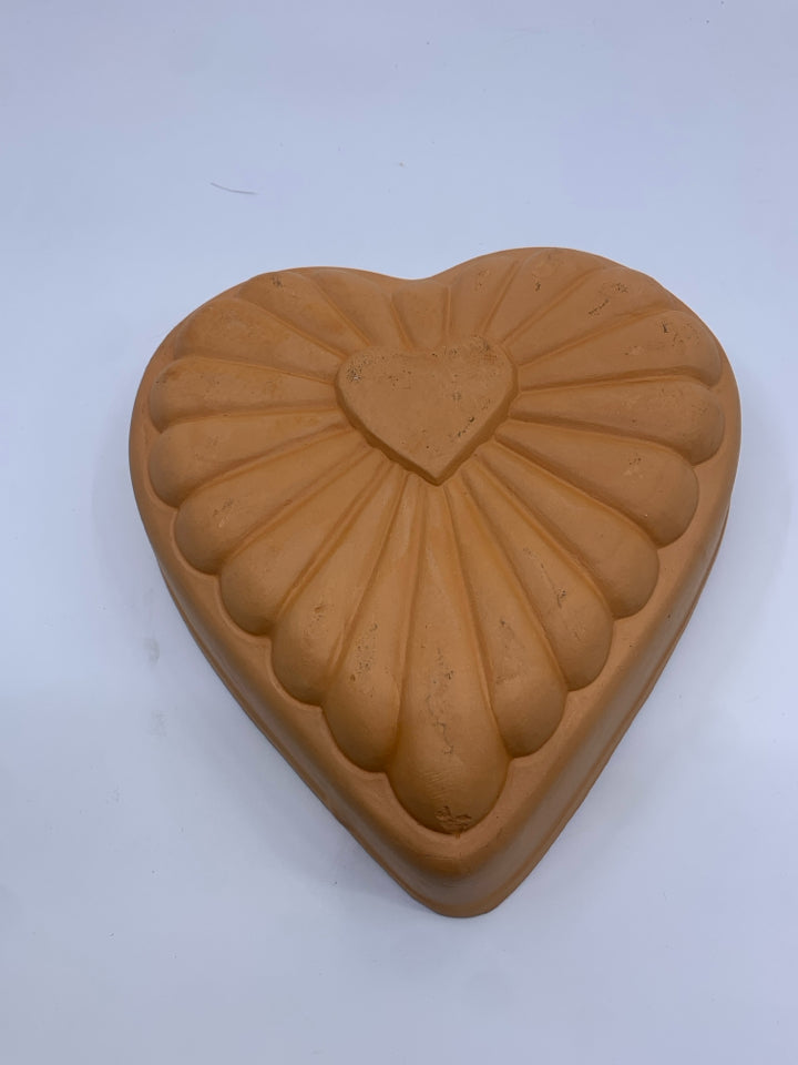 TERRA COTTA HEART SHAPED CAKE PAN.