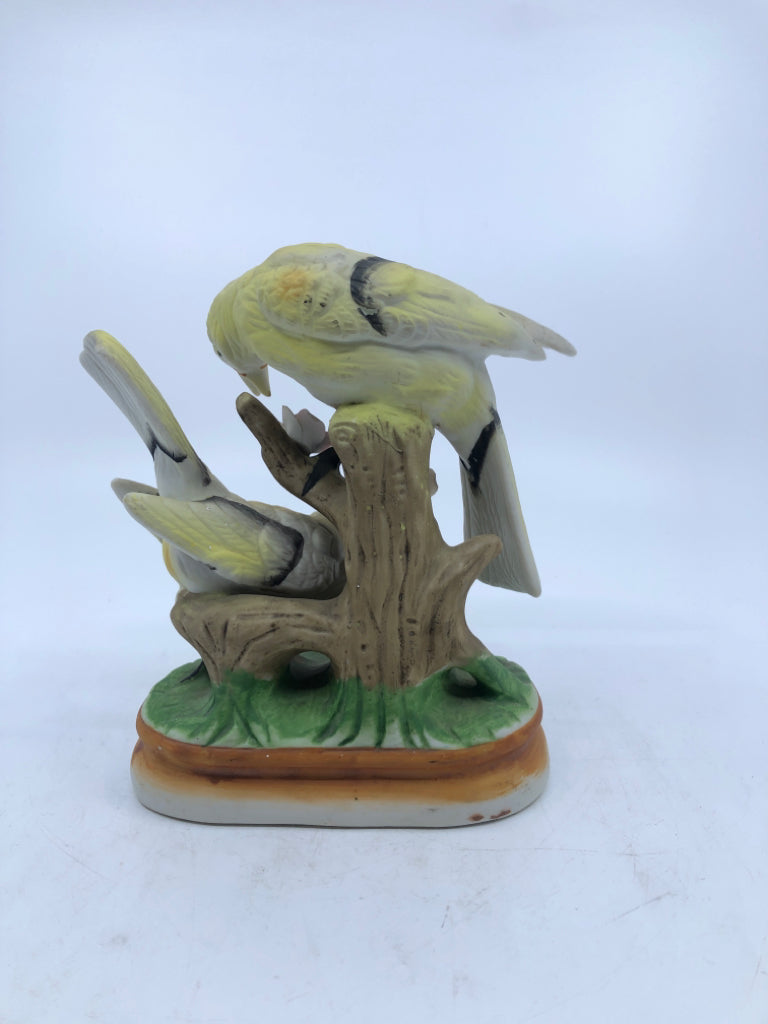 2 YELLOW BIRD ON BRANCH FIGURINE.