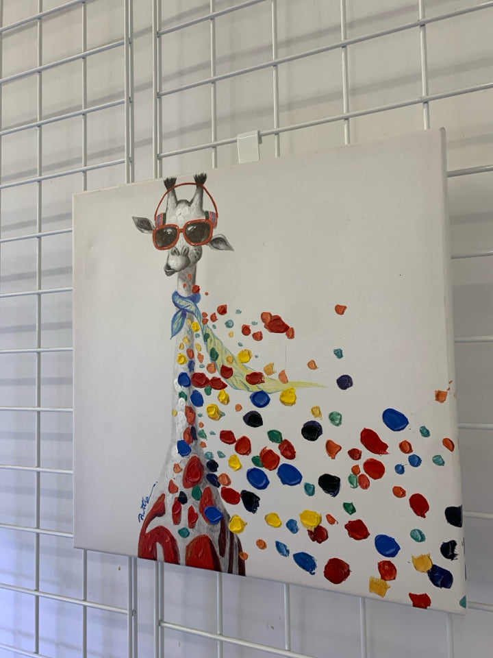 COLORFUL DOTTED GIRAFFE CANVAS WALL HANGING.