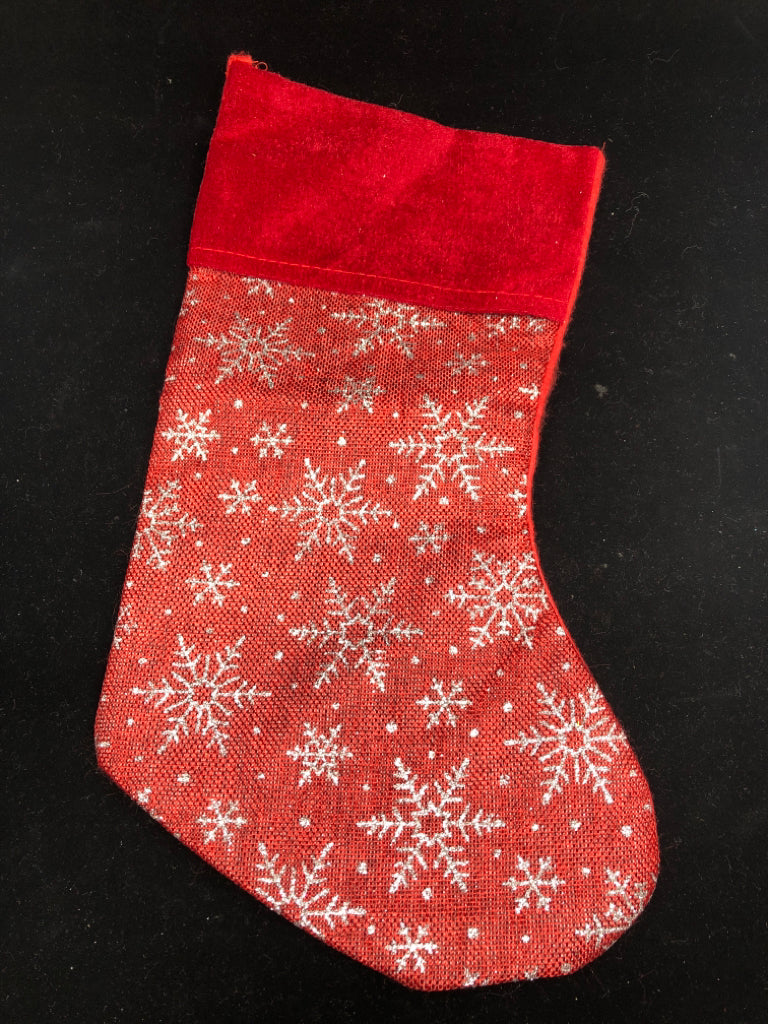 RED AND SILVER SNOWFLAKE STOCKING.