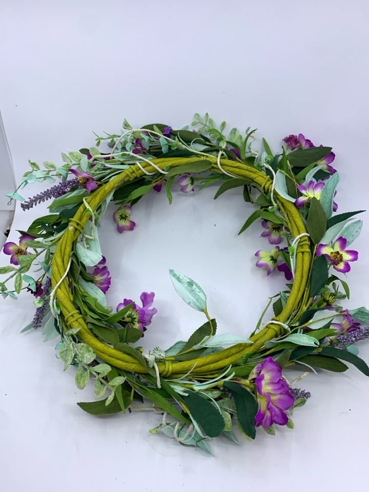 PURPLE FLOWERS/GREENERY WREATH.