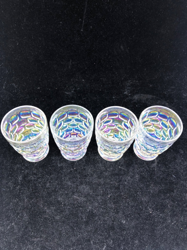 4 IRIDESCENT DIVET JUICE GLASSES.