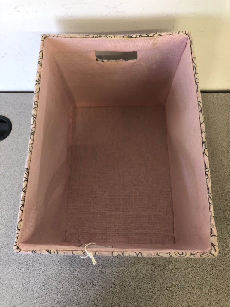 PINK FLOWER FABRIC STORAGE BIN.