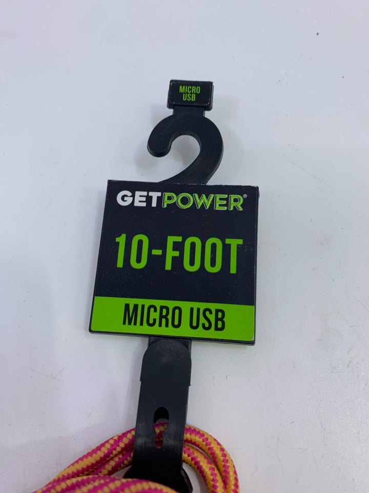 NWT PINK SWIRL 10-FOOT MICRO USB CHARGER.