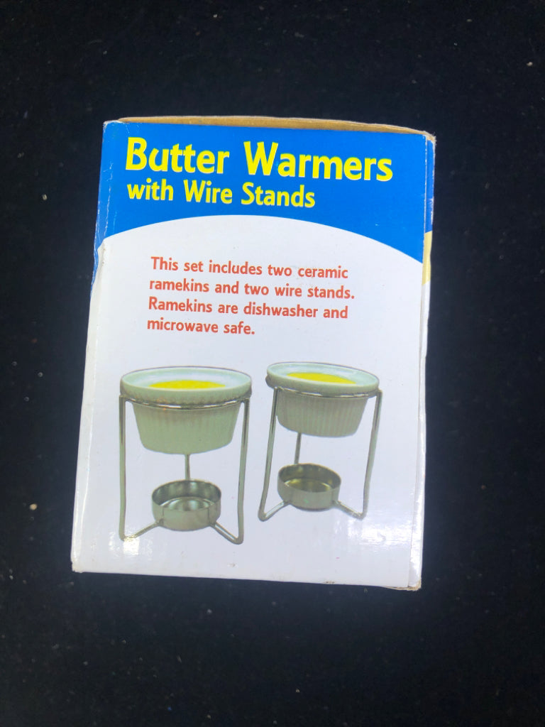 NIB 2 BUTTER WARMERS W/ WIRE STANDS.