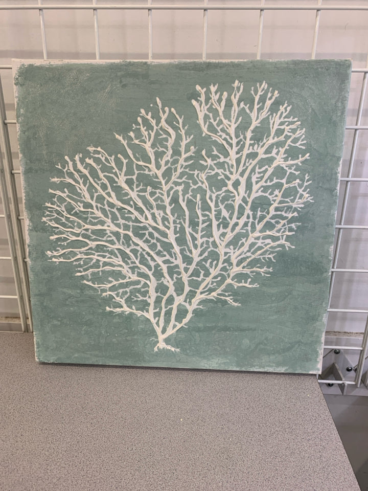 DISTRESSED BLUE & WHITE RAISED CORAL CANVAS.